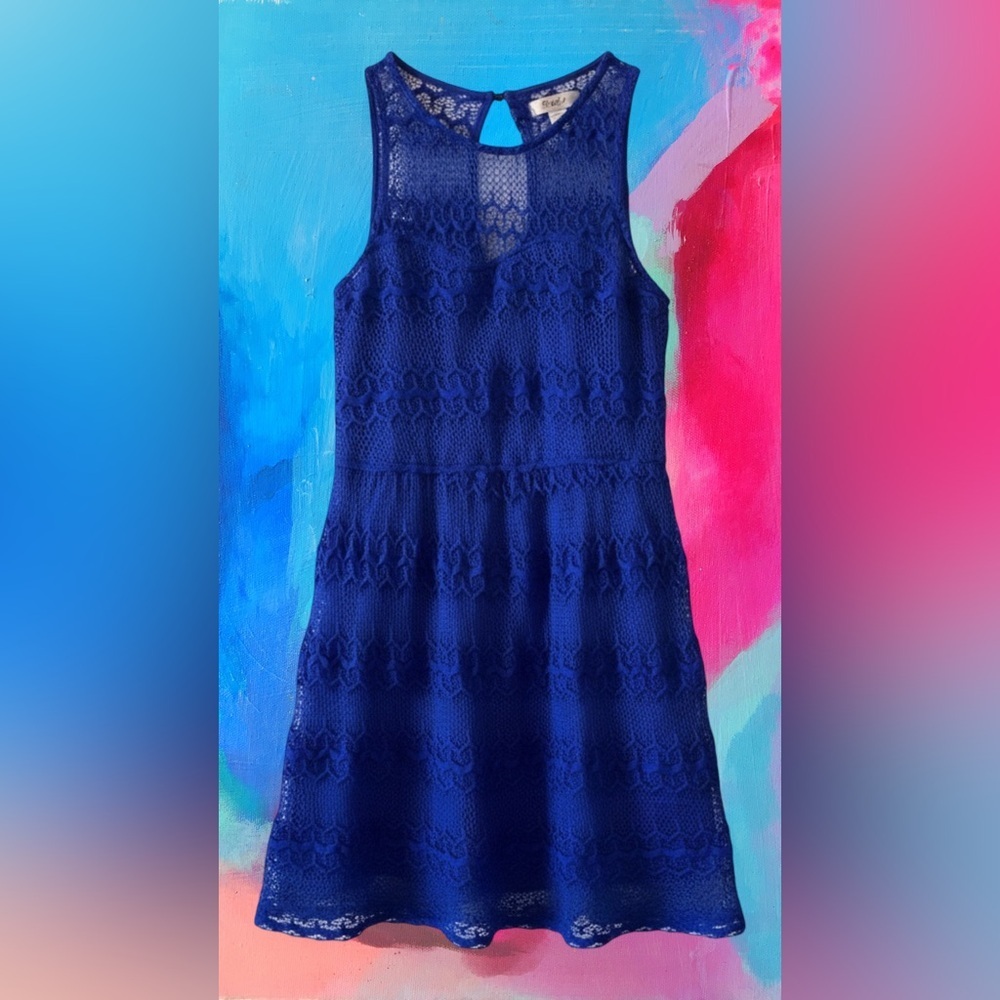 Crochet Dress Fully Lined Pinky Blue large Royal blue